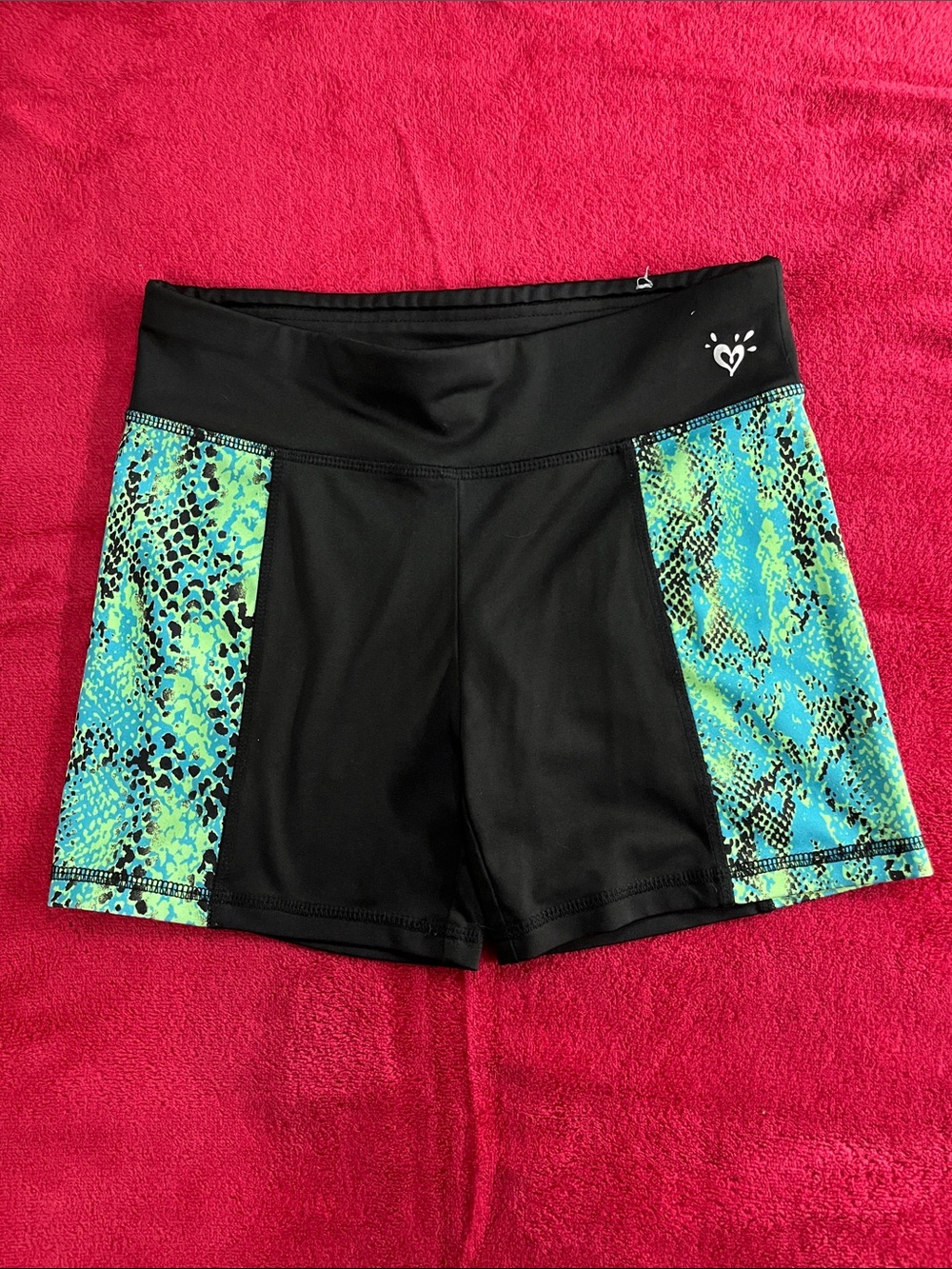 Black and Teal Printed Side-Panel Women’s Athletic Shorts - Size 14 Jr